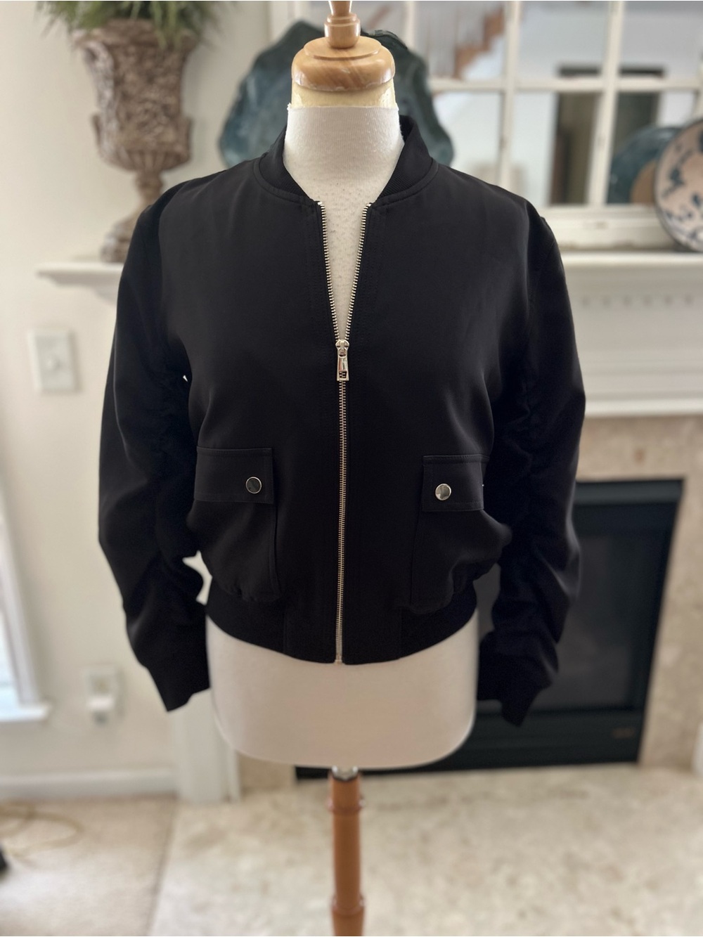 White House Black Market Sleek Black Zip-Up Bomber Jacket